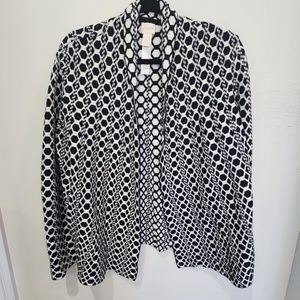 EUC CHICO'S GEOMETRIC WATERFALL OPEN B/W CARDIGAN SWEATER -SIZE 3 (XL)